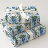 Blue Chinoiserie Toile Gift Wrap, Cavalier King Charles Spaniel Wrapping Paper, Dog Christmas Wrapping Paper, Holiday Pet Gift Wrap