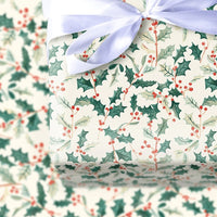 Traditional Christmas Gift Wrap, Watercolor Holly Berries Wrapping Paper, Botanical Winter Holiday Wrapping Paper, Festive Gift Wrap Roll