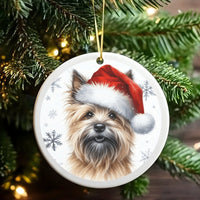 Santa Hat Cairn Terrier Christmas Ornament, Cairn Terrier Dog Ceramic Ornament, Adorable Pet Lover Holiday Decor, Festive Keepsake Ornament