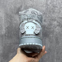 High Top Sneakers, Gray Colorway, Lace Up Design, Casual Gift for Sneaker Fans