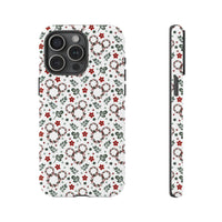 Botanical Holiday Flower Phone Cover, Festive Christmas Wreath iPhone Case, Dual Layer Tough Winter Xmas Hard Phone Case