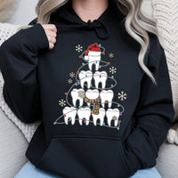 Adorable Tooth Dental Hygienist Hoodie, Dentist Christmas Tree Hoodie, Humorous Dental Assistant Holiday Hooded Sweatshirt, Xmas Pullover Hoodie