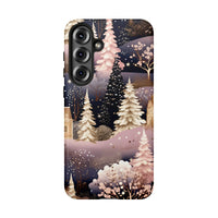 Pink Snowy Forest Castle Cover, Winter Village Phone Case Samsung Galaxy, Holiday Aesthetic Tough Samsung Case, Comfy Christmas Present