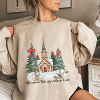 Watercolor Church Christmas Crewneck, Oh Come Let Us Adore Him Sweatshirt, Christian Nativity Religious Pullover, Holiday Faith Sweater