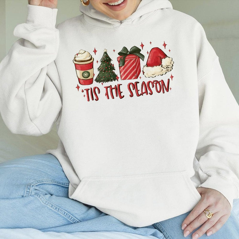 Festive Christmas Graphic Sweatshirt, Tis the Season Hoodie, Adorable Holiday Season Pullover, Winter Xmas Hooded Sweater, Christmas Present