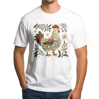 Folk Art Rooster Holiday Graphic Tee, Christmas Chicken T-Shirt, Farmhouse Winter Country T-Shirt, Festive Chicken Lover Xmas Present