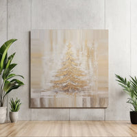 Abstract Holiday Pine Tree Wall Art, Golden Christmas Tree Canvas Print, Festive Gold Sparkle Poster, Printable Digital Download
