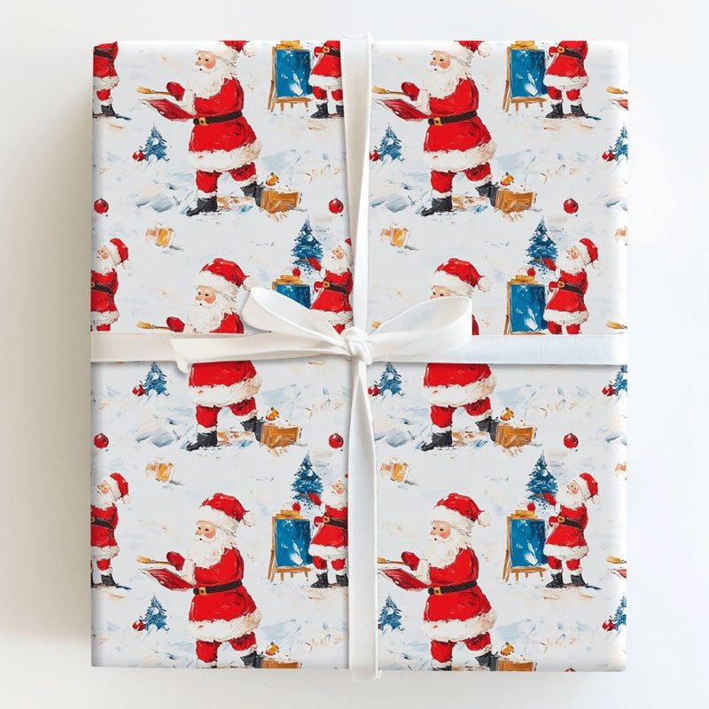Artist Christmas Gift Wrap, Painter Santa Wrapping Paper, Winter Wonderland Wrapping Paper, Holiday Art Wrapping Paper Roll, Xmas Gift Wrap