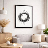 Botanical Line Sketch Canvas Print, Christmas Wreath Canvas Wall Art, Minimalist Holiday Canvas, Winter Wreath Wall Decor, Xmas Home Present