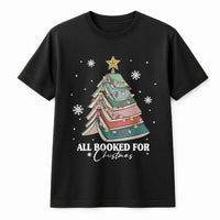 Library Book Tree Graphic Tee, All Booked for Christmas T-Shirt, Adorable Bookworm Christmas Shirt, Librarian Holiday Tee, Reading Lover Present
