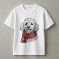 Festive Winter Snowflake Scarf Dog T-Shirt, Poodle Christmas Shirt, Adorable Holiday Puppy Graphic Tee, Christmas Dog Lover Shirt, Xmas Pet Present