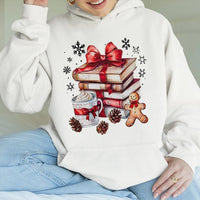 Book Lover Holiday Reading Sweatshirt, Christmas Book Hoodie, Gingerbread Reader Hooded Pullover, Comfy Bookish Xmas Apparel Present
