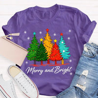 Colorful Holiday Graphic Tee, Merry and Bright Christmas Tree T-Shirt, Festive Xmas Tree Shirt, Retro Christmas Tee, Holiday Season Present