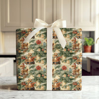 Teddy Bear Rocking Horse Gift Wrap, Vintage Toy Christmas Wrapping Paper, Nostalgic Xmas Wrapping Paper Roll, Retro Holiday Gift Wrap
