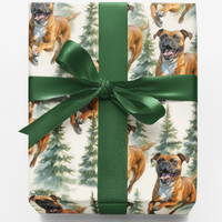Watercolor Forest Gift Wrap, Boxer Dog Wrapping Paper, Winter Boxer Holiday Wrapping Paper, Dog Lover Gift Wrap Roll, Christmas Present Wrap