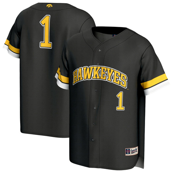 #1 Iowa Hawkeyes Adult Lightweight Collegiate Baseball Fashion Jersey - Black