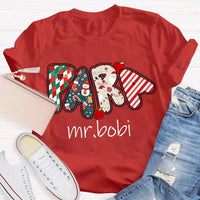 Custom Name Holiday Graphic T-Shirt, Personalized Christmas Apples Shirt, Adorable Xmas Teacher Fruit Tee, Festive Christmas Apple Shirt