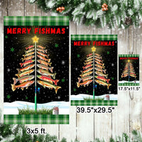 Fishing Christmas Tree Holiday Flag, Merry Fishmas Garden Flag, Double-Sided Fisherman Xmas Flag, Angler Outdoor Lawn Banner Decor