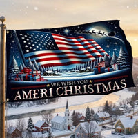 Winter Santa Sleigh Garden Flag, American Flag Christmas House Flag, Patriotic Holiday Yard Flag, Double Sided Xmas Lawn Banner Present