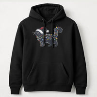 Black Kitten Tangled Holiday Lights Sweatshirt, Christmas Cat Hoodie, Humorous Festive Feline Pullover, Adorable Cat Mom Xmas Graphic Hoodie