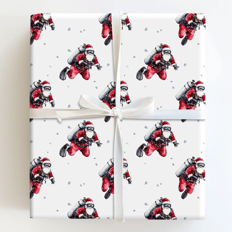 Underwater Christmas Gift Wrap, Scuba Diving Santa Wrapping Paper, Humorous Diver Holiday Wrapping Paper, Ocean Lover Festive Gift Wrap Roll