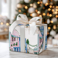 Snowy Winter Street Wrapping Paper, Watercolor Christmas Village Gift Wrap, Festive Village Scene Gift Wrapping Paper, Holiday Present Wrap