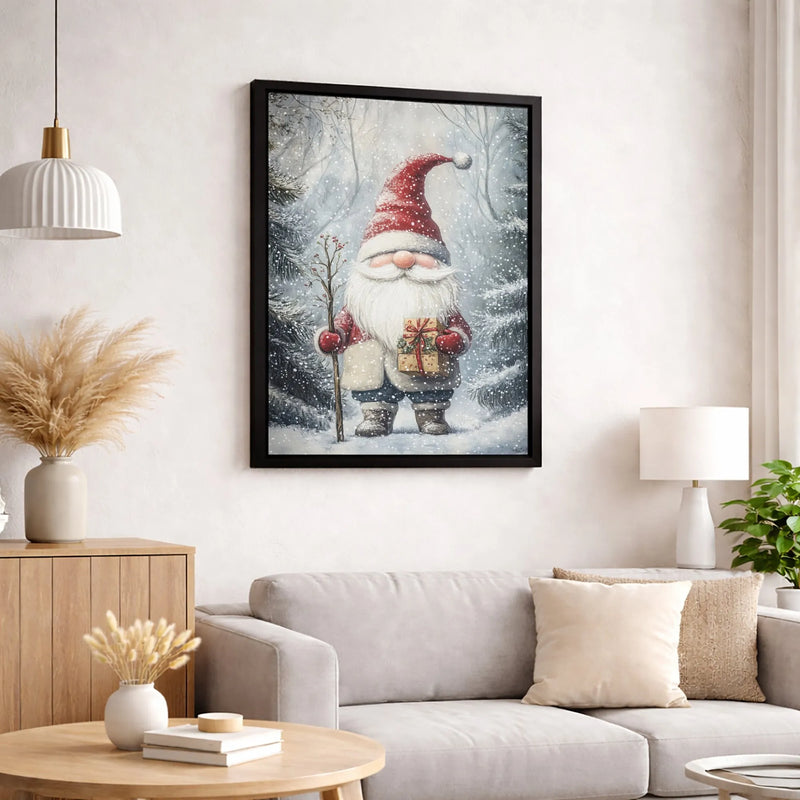 Winter Forest Gnome Canvas Print, Christmas Gnome Canvas Wall Art, Holiday Gnome Wall Decor, Christmas Canvas Art, Family Xmas Present