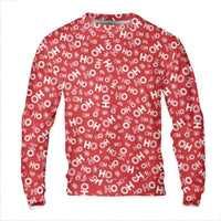 Red All Over Print Holiday Sweatshirt, Ho Ho Christmas Sweatshirt, Festive Xmas Pattern Sweatshirt, Ugly Christmas Party Crewneck Pullover