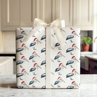 Coastal Holiday Bird Gift Wrap, Santa Pelican Christmas Wrapping Paper, Beachy Wildlife Wrapping Paper, Nautical Xmas Gift Wrap Roll