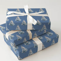 Dusty Blue Winter Gift Wrap, Snowy Christmas Tree Wrapping Paper, Realistic Pine Tree Wrapping Paper, Forest Holiday Gift Wrap Roll