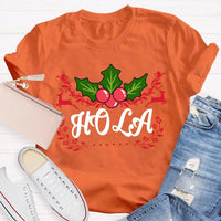 Festive Spanish Teacher Holiday Shirt, Hola Merry Christmas Elk Bilingual Teacher T-Shirt, Latinx Educator Graphic Tee