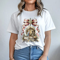 Oh Come Let Us Adore Him T-Shirt, Nativity Scene T-Shirt, Christian Christmas Graphic Tee, Holy Family Faith Shirt, Holiday Church Present