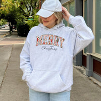 Retro Holiday Lettering Hoodie, Merry Christmas Hoodie, Vintage Winter Pattern Hooded Sweatshirt, Comfy Family Xmas Pullover, Christmas Present