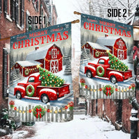Vintage Winter Barn Yard Banner, Merry Christmas Red Truck Garden Flag, Double Sided Holiday Flag, Rustic Farmhouse Lawn Decor