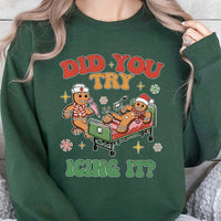 Humorous Gingerbread Nurse Sweatshirt, Did You Try Icing It Sweatshirt, Christmas Healthcare Crewneck, ER RN Holiday Graphic Sweater
