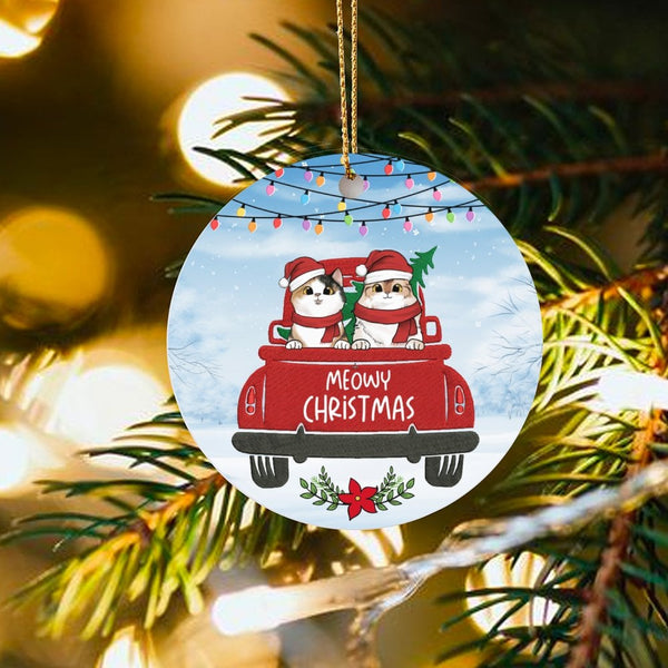 Two Cats in Red Truck Christmas Ornament, Meowy Christmas Ceramic Ornament, Adorable Pet Holiday Tree Ornament, Present for C