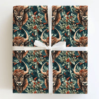 Farmhouse Holly Berry Gift Wrap, Highland Cow Christmas Wrapping Paper, Rustic Holiday Wrapping Paper, Xmas Animal Gift Wrapping Paper Roll
