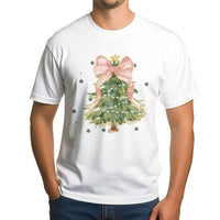 Watercolor Bow Holiday T-Shirt, Coquette Christmas Tree Shirt, Coquette Xmas Graphic Tee, Trendy Christmas Tee, Winter Holiday Present for Her