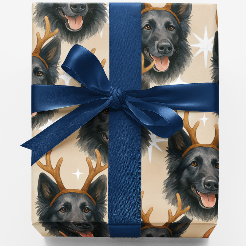 Winter Starlight Holiday Gift Wrap, Belgian Sheepdog Wrapping Paper, Starlit Dog Present Wrap, Dog Lover Christmas Gift Wrap, Paper Roll