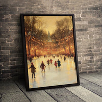 Impressionist Holiday Lights Canvas, Winter Ice Skating Canvas Art, Festive Christmas Canvas Print, Comfy Winter Wall Art, Holiday Home Decor
