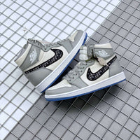 High Top Sneakers, Gray White Colorway, Lace Up Design, Casual Gift for Sneaker Fans