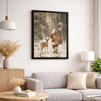 Snowy Winter Forest Canvas Art, Santa Claus and Reindeer Canvas, Festive Christmas Wall Art, Holiday Season Canvas Print, Xmas Home Decor
