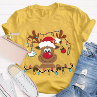 Festive Lights Elk Shirt, Christmas Elk T-Shirt, Holiday Reindeer Tee, Adorable Winter Graphic Tee, Xmas Holiday Apparel Present