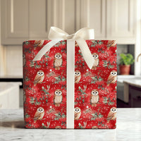 Woodland Bird Gift Wrap, Watercolor Owl Wrapping Paper, Red Christmas Wrapping Paper, Pinecone Gift Wrap, Winter Holiday Wrapping Paper
