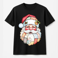 Retro Quilt Pattern Christmas Shirt, Patchwork Santa Claus T-Shirt, Vintage Santa Holiday T-Shirt, Festive Xmas Tee, Winter Holiday Present