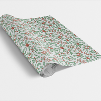 Holly Berry Holiday Gift Wrap, Christmas Mistletoe Wrapping Paper, Botanical Winter Gift Wrapping Paper, Festive Xmas Wrapping Paper Roll