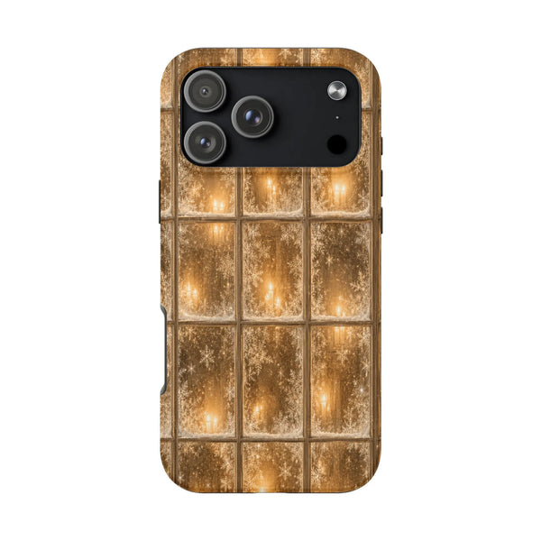 Candlelight Glow Phone Case, Frosted Window Phone Case, Comfy Winter Snowflake Phone Case, Tough iPhone Cover, Holiday Christ