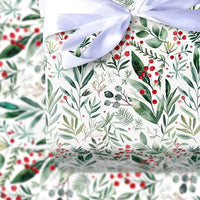 Botanical Greenery Christmas Gift Wrap, Watercolor Winter Berries Wrapping Paper, Rustic Holiday Foliage Wrapping Paper, Xmas Gift Wrap