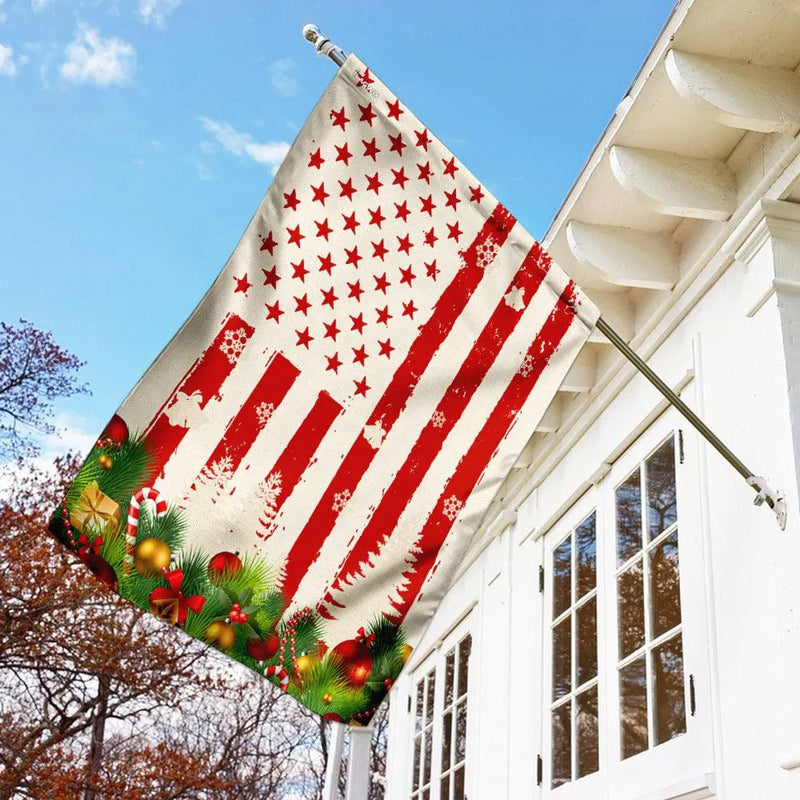 Patriotic Stars and Stripes Holiday Yard Flag, Christmas Garden Flag, Double-Sided Winter Lawn Flag, Americana Christmas Outdoor Flag