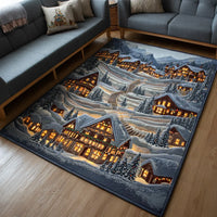 Snowy Village Winter Floor Mat, Frost Lane Christmas Area Rug, Non-Slip Machine Washable Xmas Carpet, Festive Seasonal Holiday Present